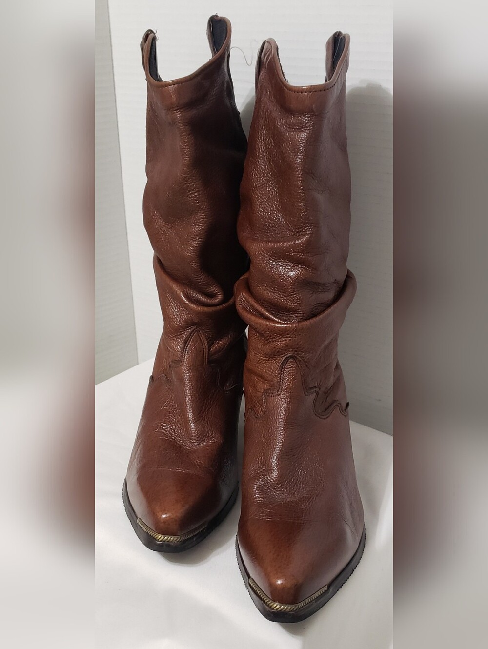 Silver Rebel Brown Leather Maple Leaf Western Slouch Boots Size 9